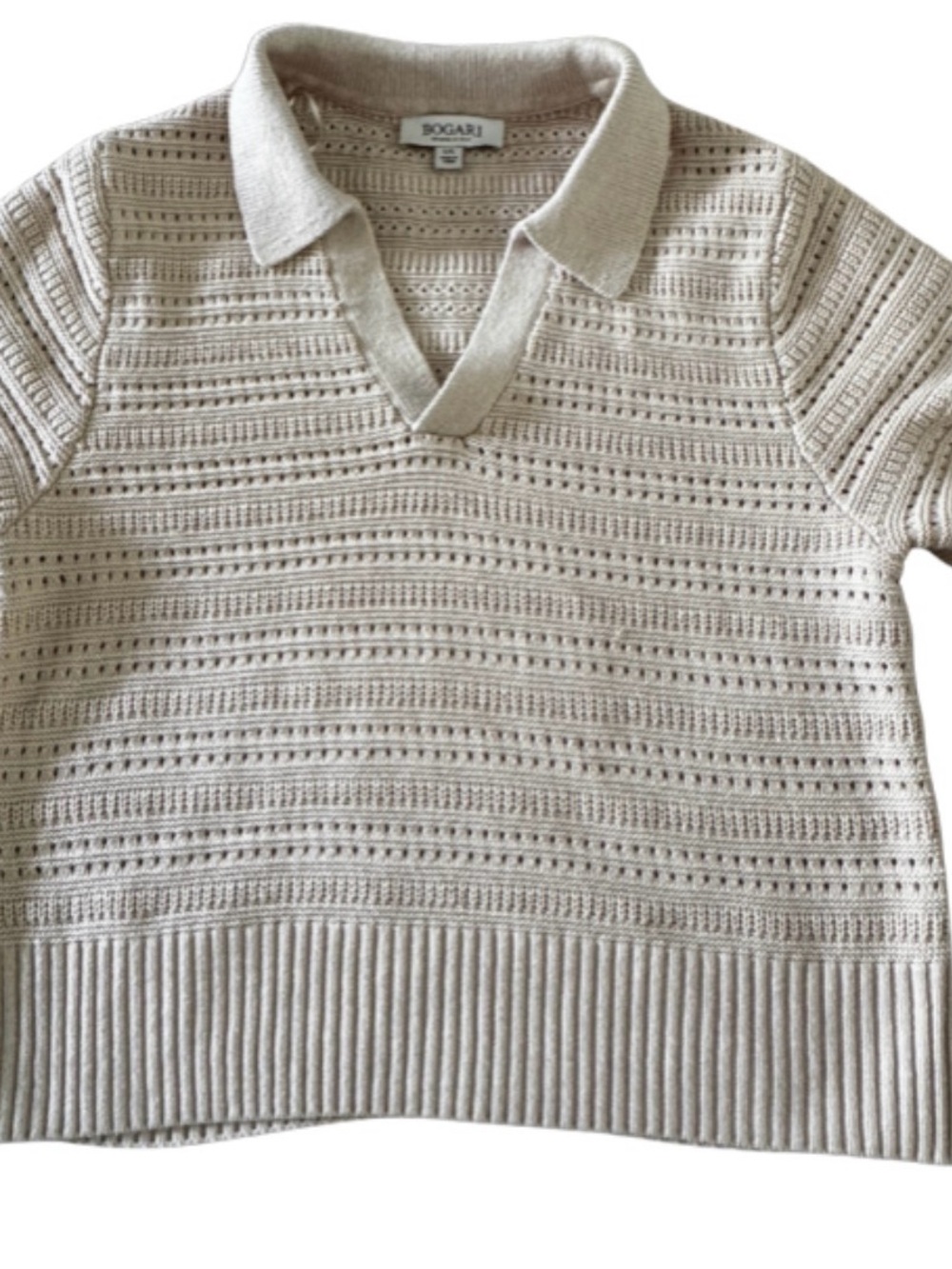 BOGARI Women's Cream Open V-Neck Collar Knit Sweater